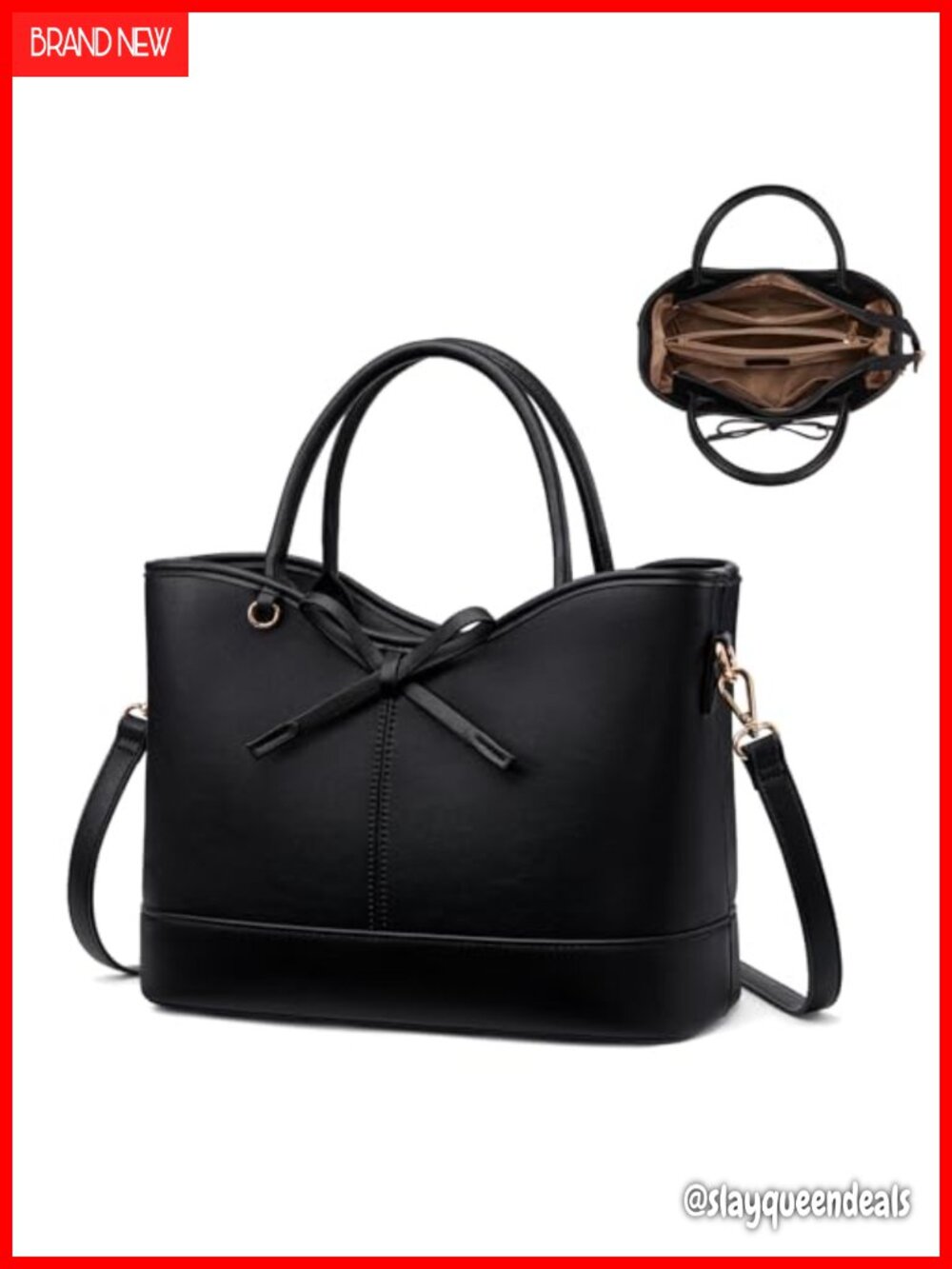 Vegan Leather Tote Satchel Handbag with Bow, Shoulder & Crossbody